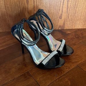 Black, rhinestone stilettos.